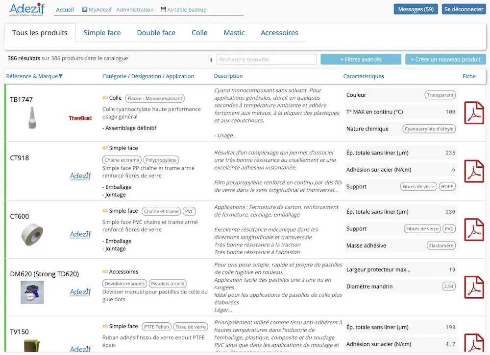 Page d'accueil du catalogue