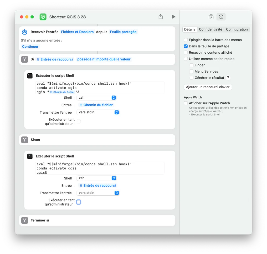 Raccourci Apple pour lancer QGIS